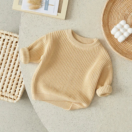 Suefunskry Baby Knitted Long Sleeve Sweater – Solid Loose Pullover for Autumn/Winter (3M–5Y)