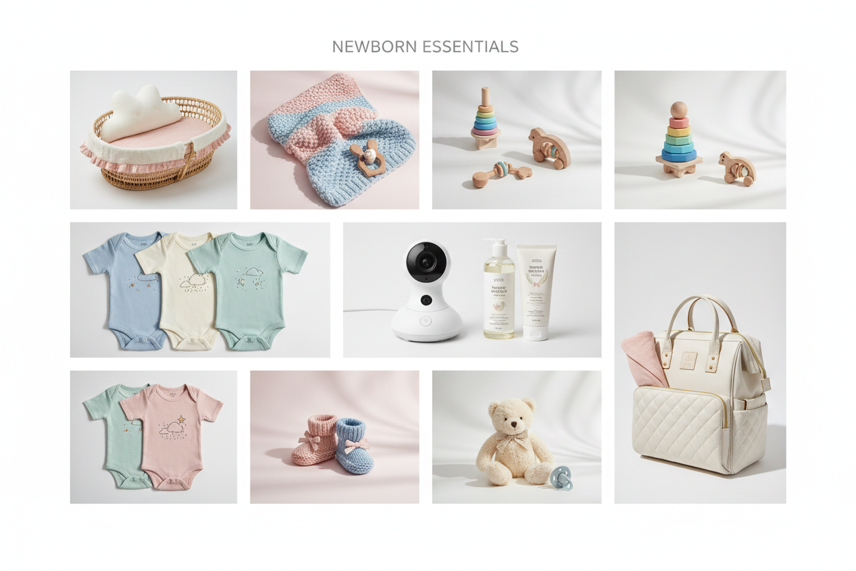 generate a collage image for the new born baby trending product 